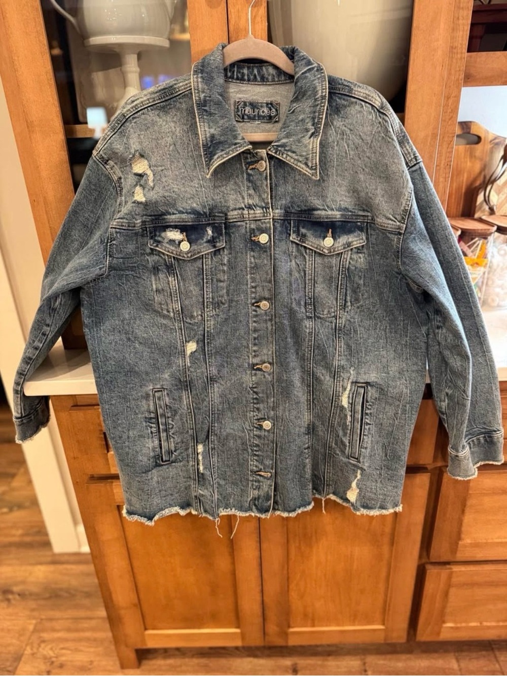 Maurices Washed Blue Distressed Denim Jacket